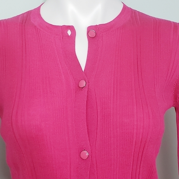 *Last Chance* NWT St. John Super Fine Wool & Silk Ribbed Cardigan Flamingo - Picture 3 of 10